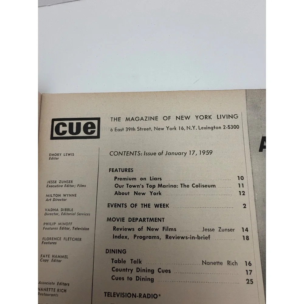 Vintage 1959 Cue Magazine 1959 The Boat Show NYC Broadway TV Ads January 17